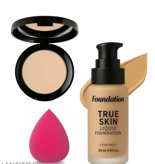 Combo Of Liquid Foundation, Compact & Blender