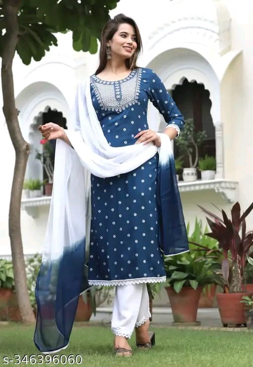 Elegant Rayon Kurta Set with Neck Embroidery