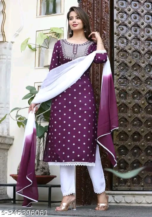 Elegant Rayon Kurta Set with Neck Embroidery