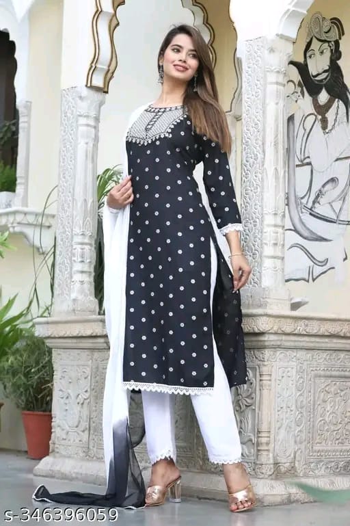 Elegant Rayon Kurta Set with Neck Embroidery