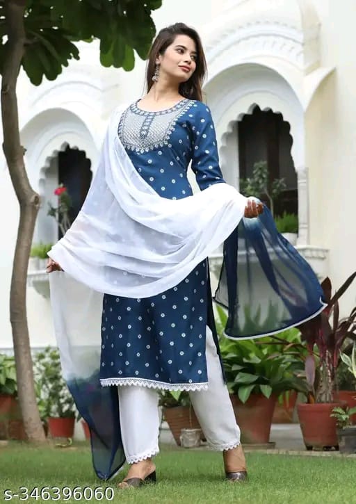 Elegant Rayon Kurta Set with Neck Embroidery
