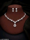 Silver Plated Necklace Set With American Diamond