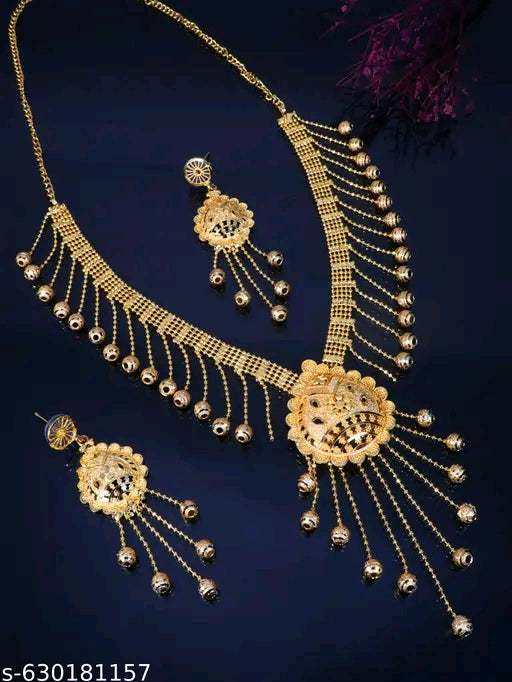 Manikya 24ct Gold Plated Bridal Necklace Jewellery Set With Matching Earrings