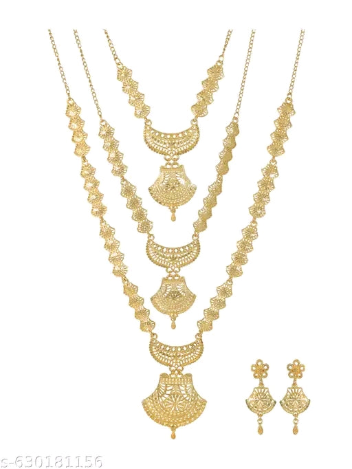 Manikya 24ct Gold Plated 3 Layered Bridal set with matching Earrings.